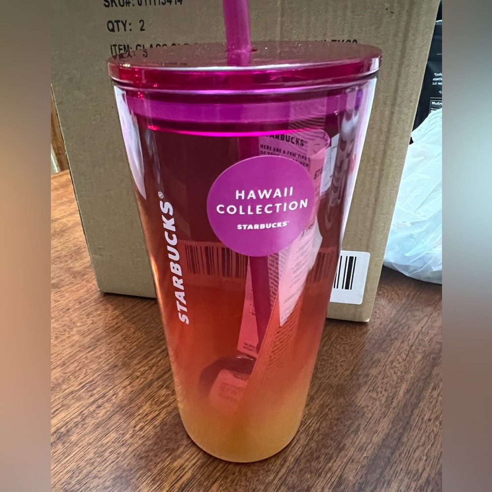 Starbucks Red Yellow Ombre Sunset Glass Tumbler - Picture 11 of 11